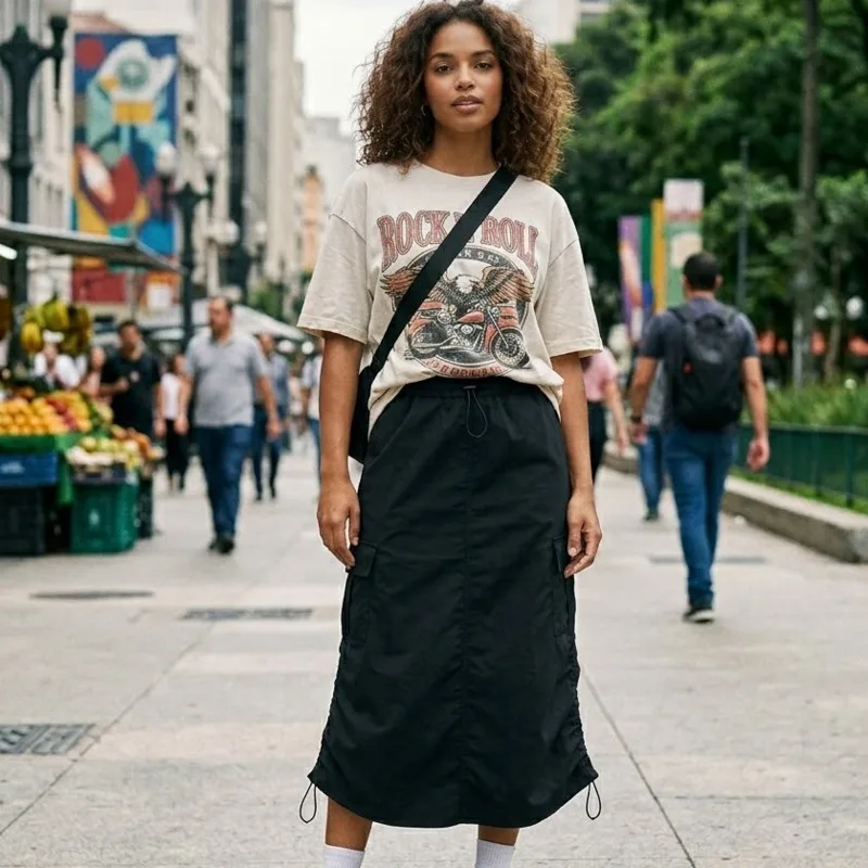 High Waist Drawstring Midi Skirt American Vintage Loose Fit Cargo Pockets Workwear Casual Street Summer Outfit For Women Gift
High Waist Drawstring Midi Skirt American Vintage Loose Fit Cargo Pockets Workwear Casual Street Summer Outfit For Women Gift