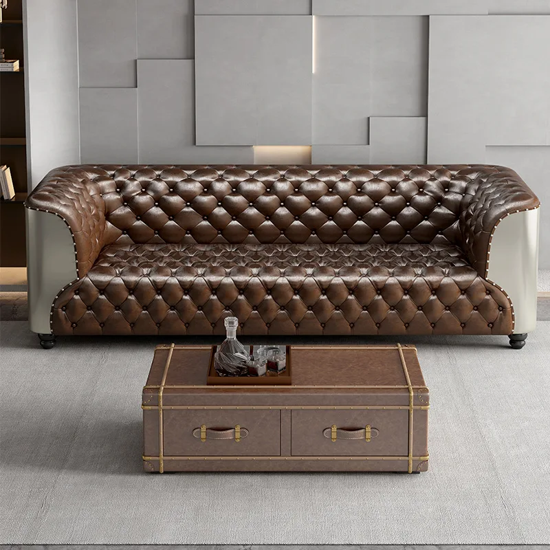 Retro leather case coffee table American storage medium antique table
Retro leather case coffee table American storage medium antique table