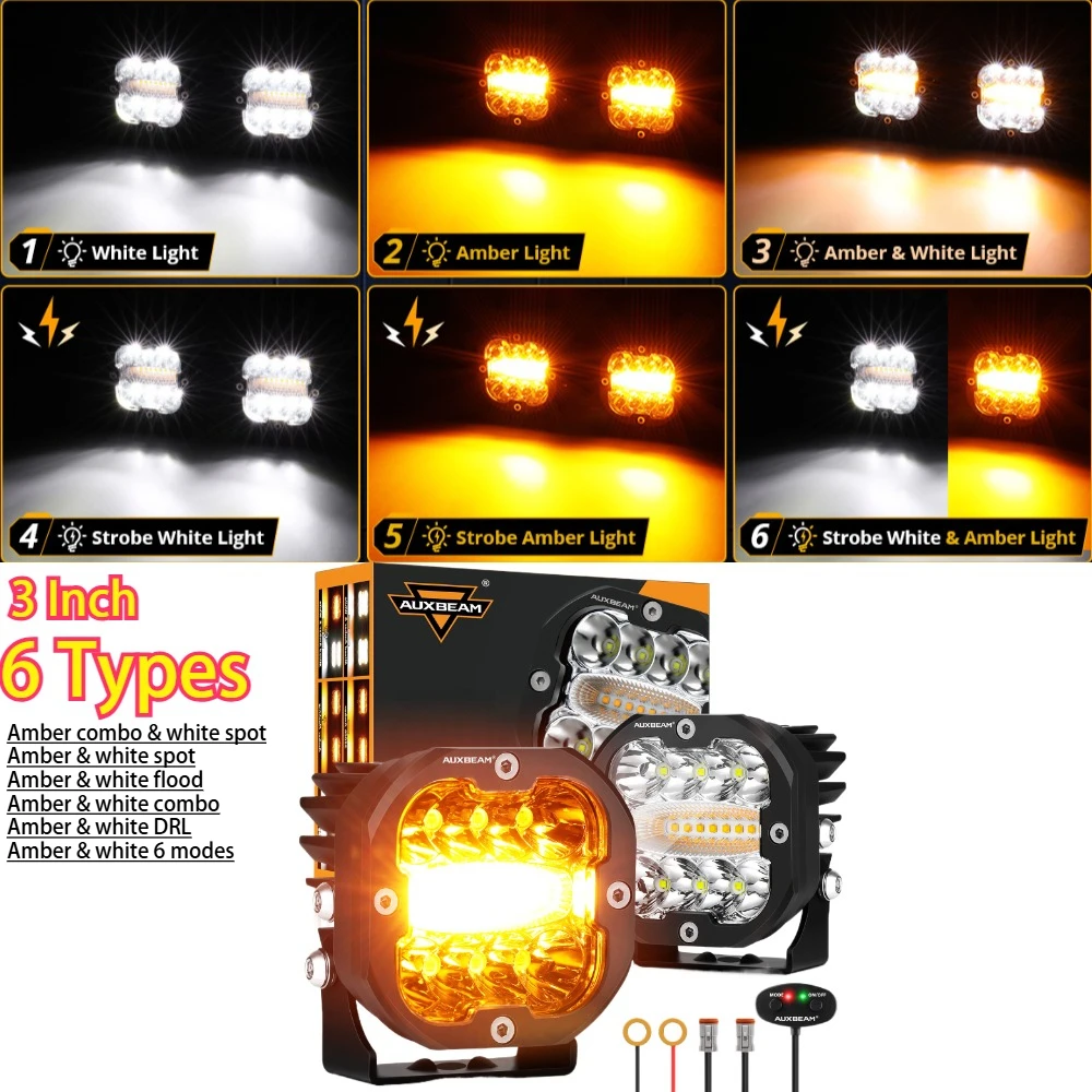 AUXBEAM 6 Types 3 Inch LED Pod Lights White & Amber Spot / Flood / Combo Driving Work Light for ATV SUV Truck Pickup Boat
AUXBEAM 6 Types 3 Inch LED Pod Lights White & Amber Spot / Flood / Combo Driving Work Light for ATV SUV Truck Pickup Boat