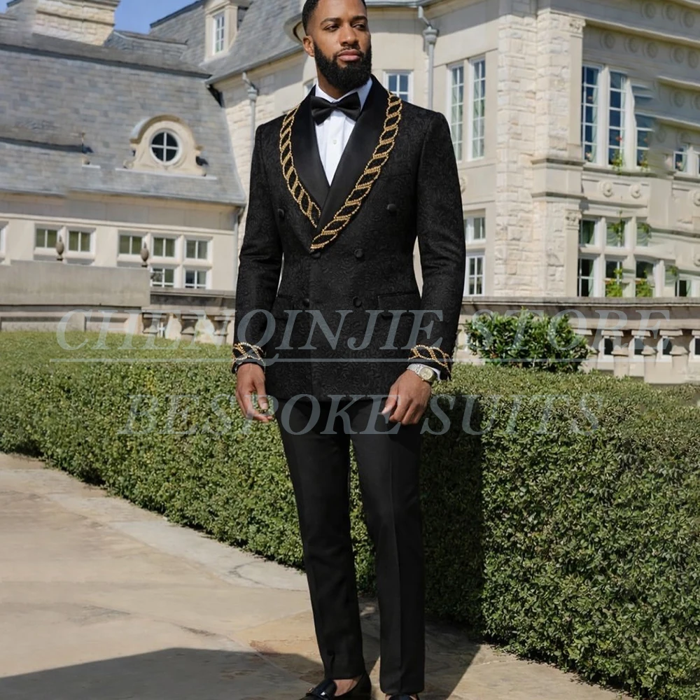 Luxury Black Men's Suits High Quality Jacquard Coat Fashion Prom Double Breasted Black 2 Piece Jacket Pants Sets Costume
Luxury Black Men's Suits High Quality Jacquard Coat Fashion Prom Double Breasted Black 2 Piece Jacket Pants Sets Costume