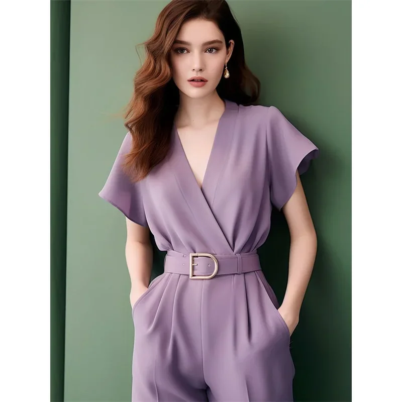 New Fashion Summer Jumpsuit Women Elegant V Neck Short Sleeve High Waist Long Pants Playsuit Casual Outfits Solid Color Romper
New Fashion Summer Jumpsuit Women Elegant V Neck Short Sleeve High Waist Long Pants Playsuit Casual Outfits Solid Color Romper