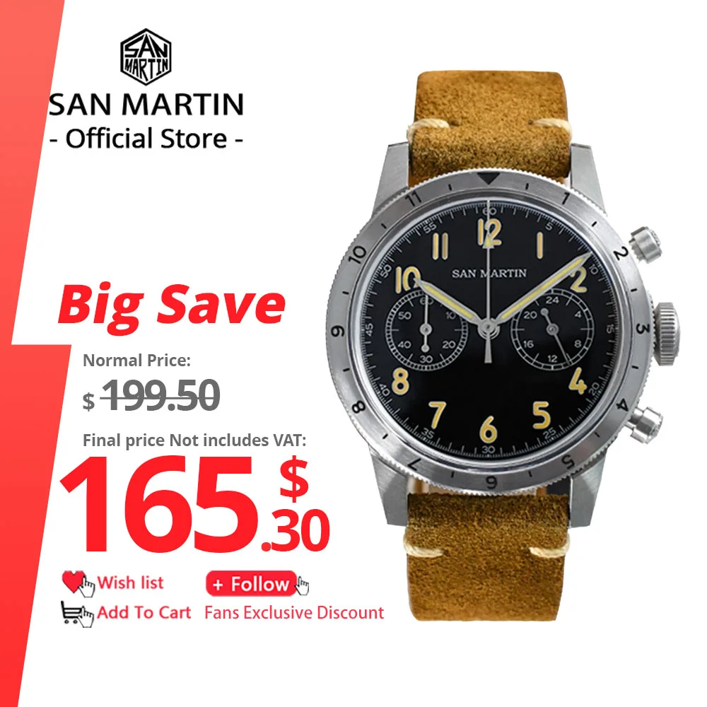 San Martin Новые Ретро Пилот VK64 Хронограф Мужские Кварцевые Часы Двунаправленный Безель Бизнес Винтаж Водонепроницаемые Светящиеся Часы
San Martin Новые Ретро Пилот VK64 Хронограф Мужские Кварцевые Часы Двунаправленный Безель Бизнес Винтаж Водонепроницаемые Светящиеся Часы