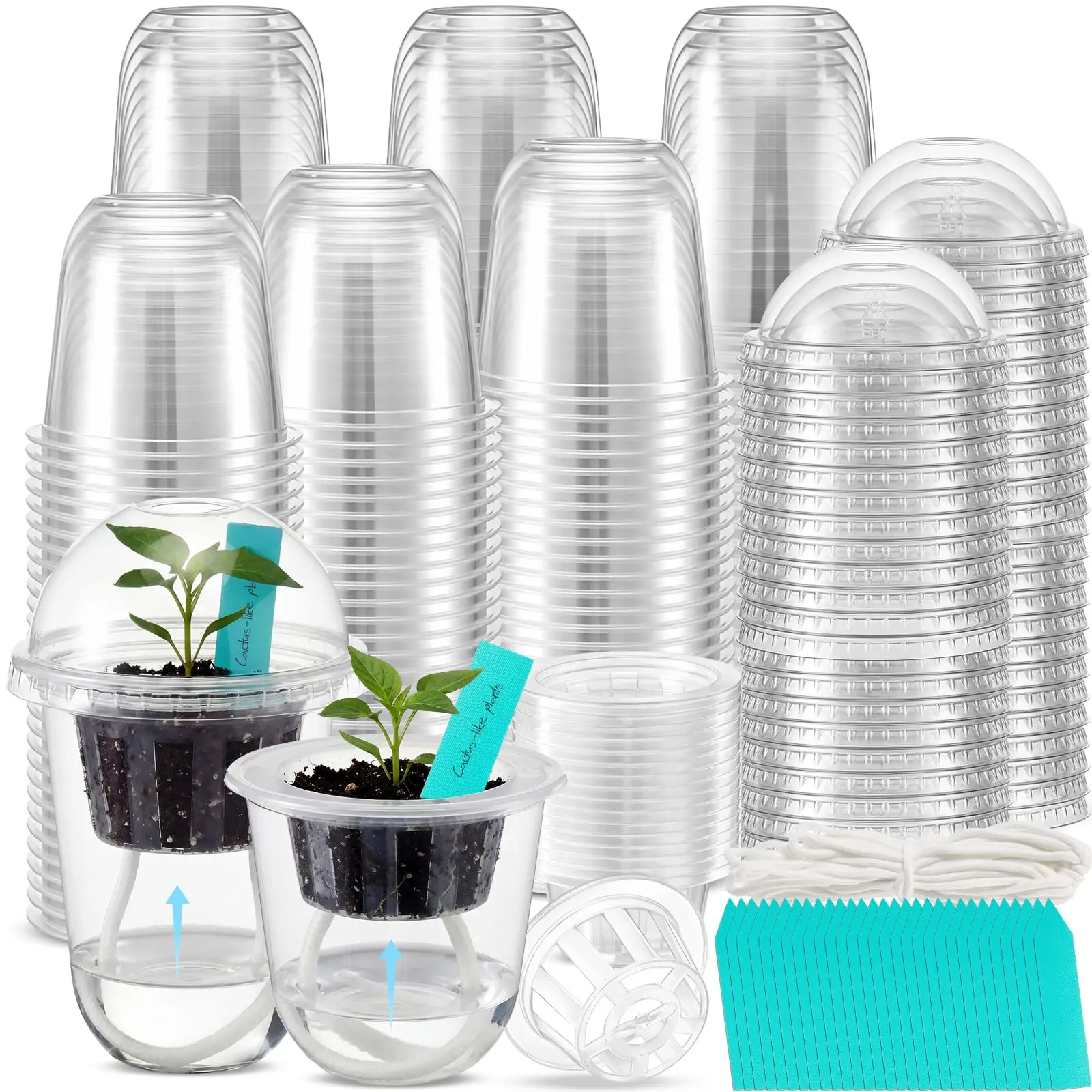 60 Sets Clear Self-Watering Nursery Pots With Dome, 3.3 & 4.5 Inch Hydroponic Seedling Starters, Plant Labels Included
60 Sets Clear Self-Watering Nursery Pots With Dome, 3.3 & 4.5 Inch Hydroponic Seedling Starters, Plant Labels Included