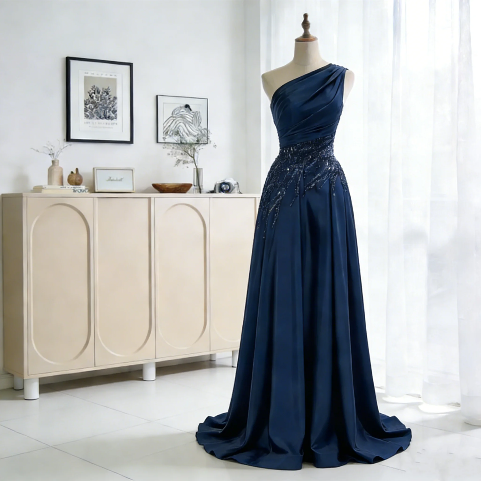 Luxury Woman Women's Evening Dress Dark Blue Satin Glitter Trim Line A Graduation Dresses Party Elegant Prom Wedding Customized
Luxury Woman Women's Evening Dress Dark Blue Satin Glitter Trim Line A Graduation Dresses Party Elegant Prom Wedding Customized