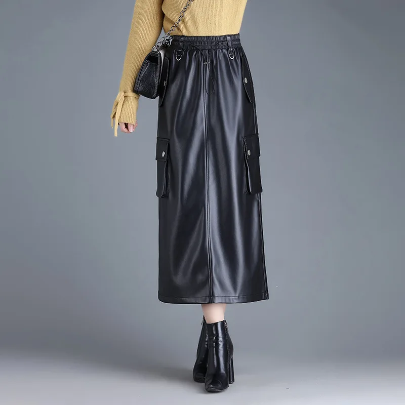 Multi-pocket Tooling High Waist PU Leather Half Body Skirt,Ladies Fall Fashion Elastic Waist Leisure Medium Long Half Body Skirt
Multi-pocket Tooling High Waist PU Leather Half Body Skirt,Ladies Fall Fashion Elastic Waist Leisure Medium Long Half Body Skirt