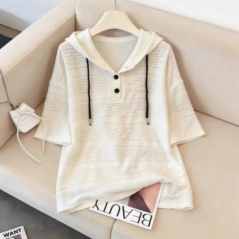 Women's Textured Hooded T-Shirt Half Sleeve Loose Summer Casual Top
Women's Textured Hooded T-Shirt Half Sleeve Loose Summer Casual Top