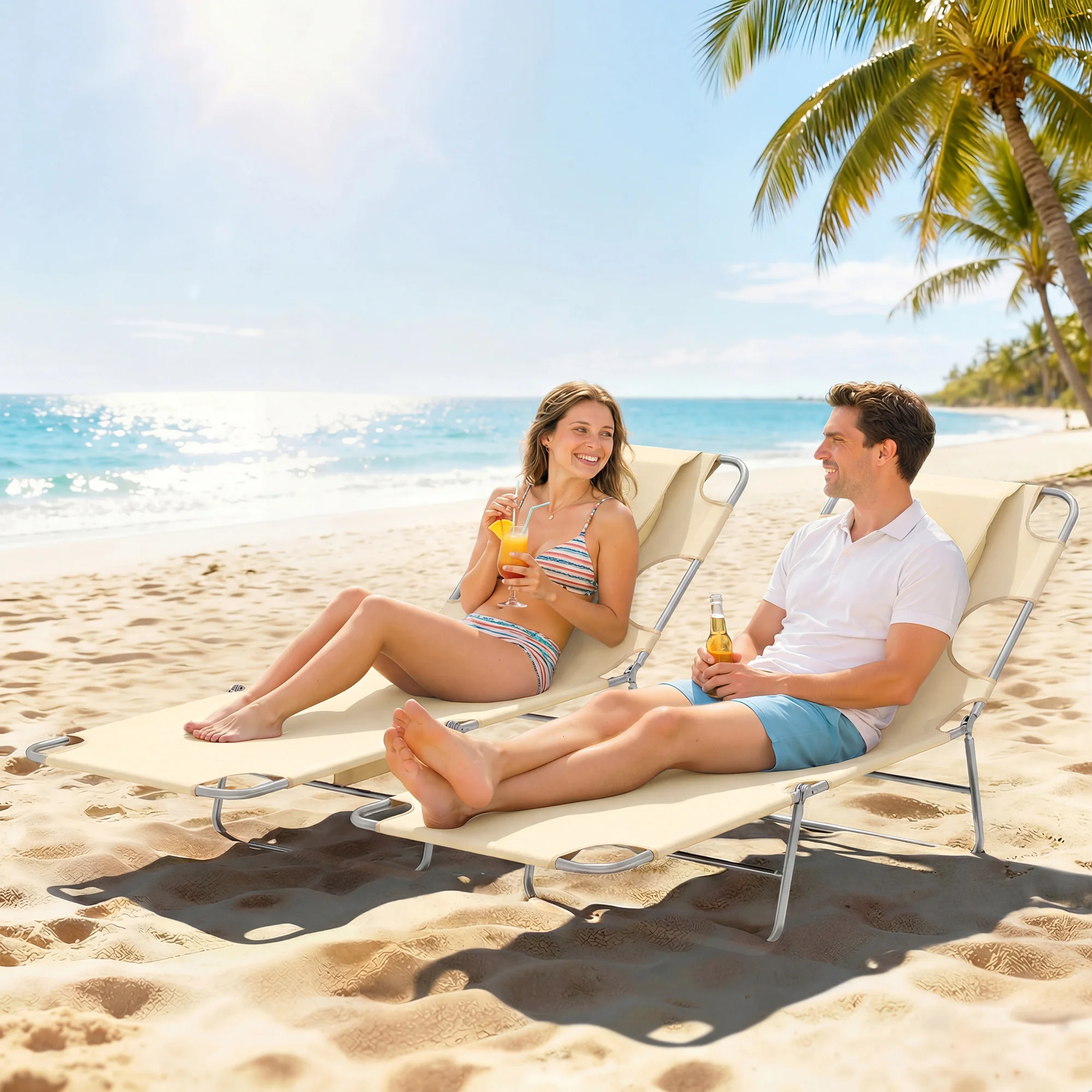 Set of 2 Beige Tanning Chairs with Face Hole 5 Level Adjustable Chaise Lounge with Pillow Foldable Lightweight for Beach Pool
Set of 2 Beige Tanning Chairs with Face Hole 5 Level Adjustable Chaise Lounge with Pillow Foldable Lightweight for Beach Pool