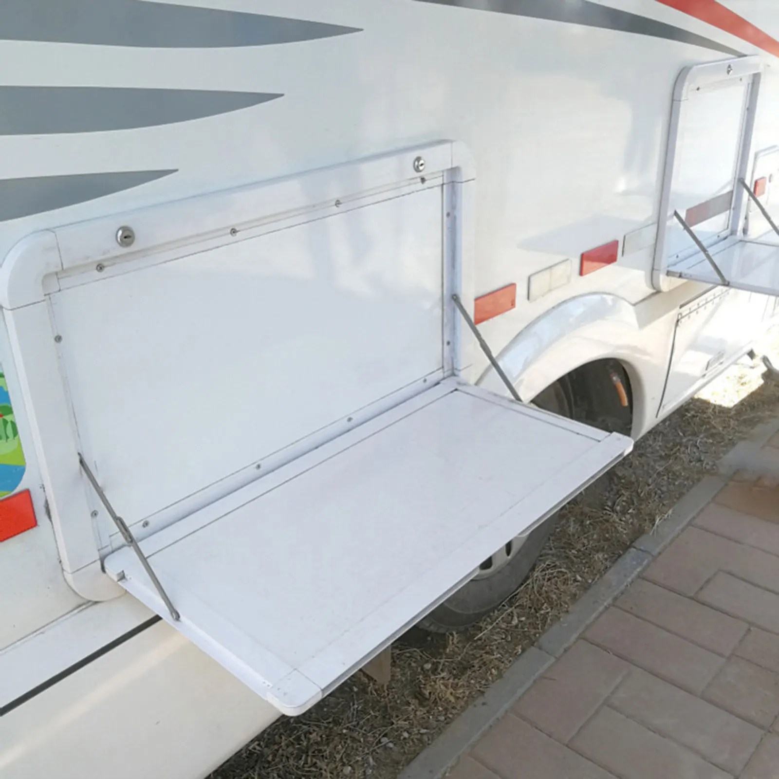 Foldable RVs Table, Wall Mount Folding Camping Dinning Table External Hanging for Caravans, Vans, Truck Campers, Travel Trailers
Foldable RVs Table, Wall Mount Folding Camping Dinning Table External Hanging for Caravans, Vans, Truck Campers, Travel Trailers