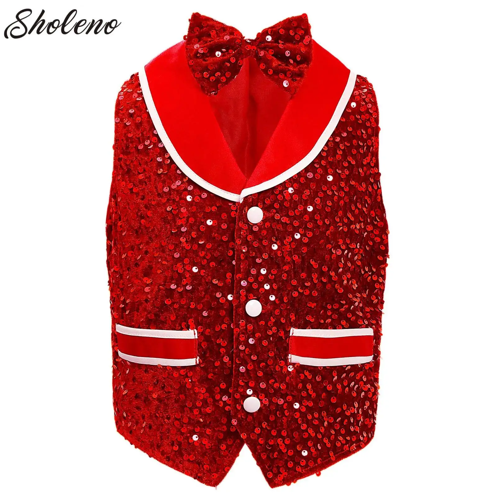 Kids Boys Glittery Sequin Dance Vest Tops Sleeveless Buttons Irregular Hem Waistcoat with Bowtie for Jazz Stage Performance
Kids Boys Glittery Sequin Dance Vest Tops Sleeveless Buttons Irregular Hem Waistcoat with Bowtie for Jazz Stage Performance