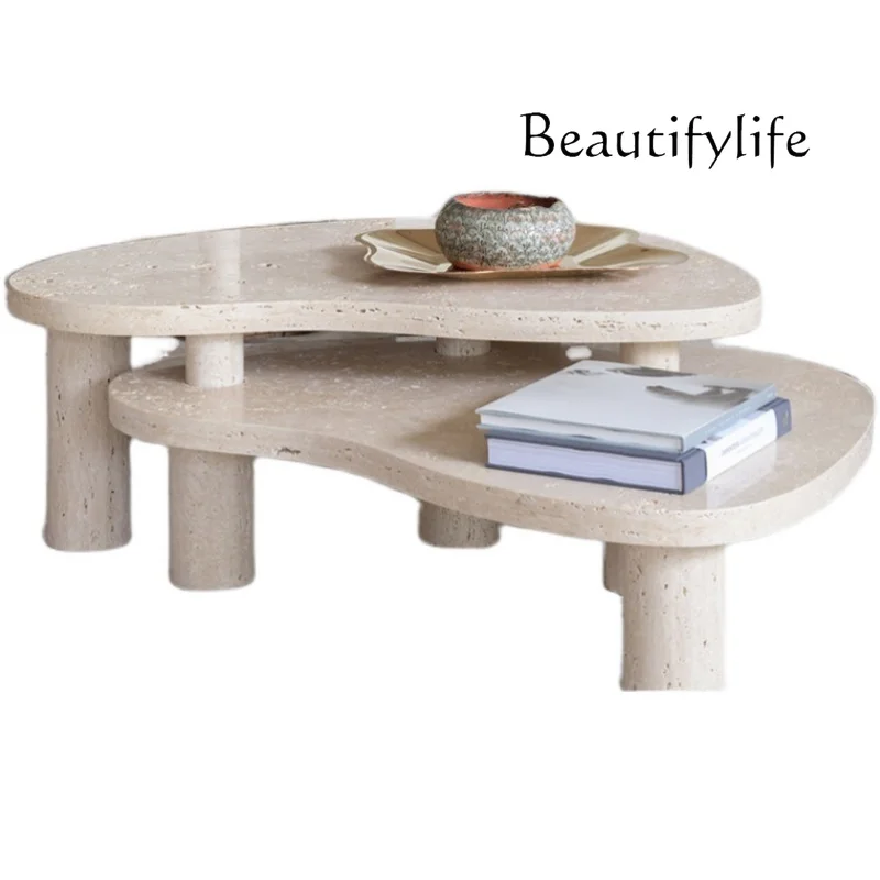 Nordic modern natural marble travertine coffee table simple living room tea table combination wabi Italian table
Nordic modern natural marble travertine coffee table simple living room tea table combination wabi Italian table