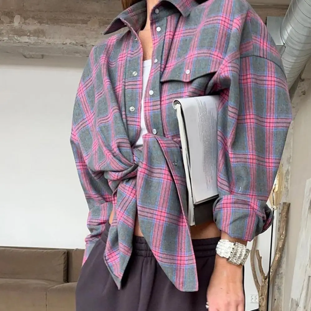 Casual Lapel Shirt Plaid Print Lapel Shirt with Flap Pockets for Women Long Sleeve Single Breasted Casual Fit Shirt Comfortable
Casual Lapel Shirt Plaid Print Lapel Shirt with Flap Pockets for Women Long Sleeve Single Breasted Casual Fit Shirt Comfortable