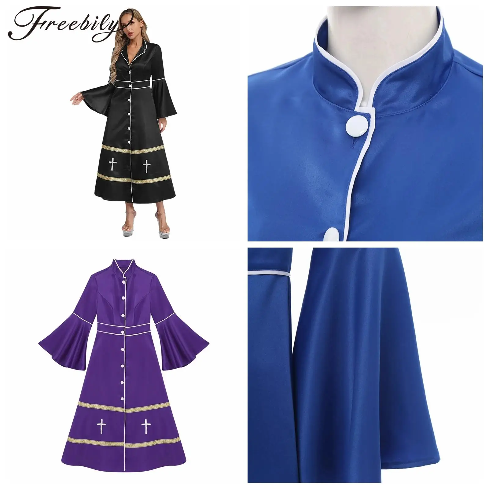 Women Role Play Cassock Clergy Minister Pulpit Liturgical Vestments Long Sleeve Buttons Cosplay Pastor Robes Church Costume
Women Role Play Cassock Clergy Minister Pulpit Liturgical Vestments Long Sleeve Buttons Cosplay Pastor Robes Church Costume
