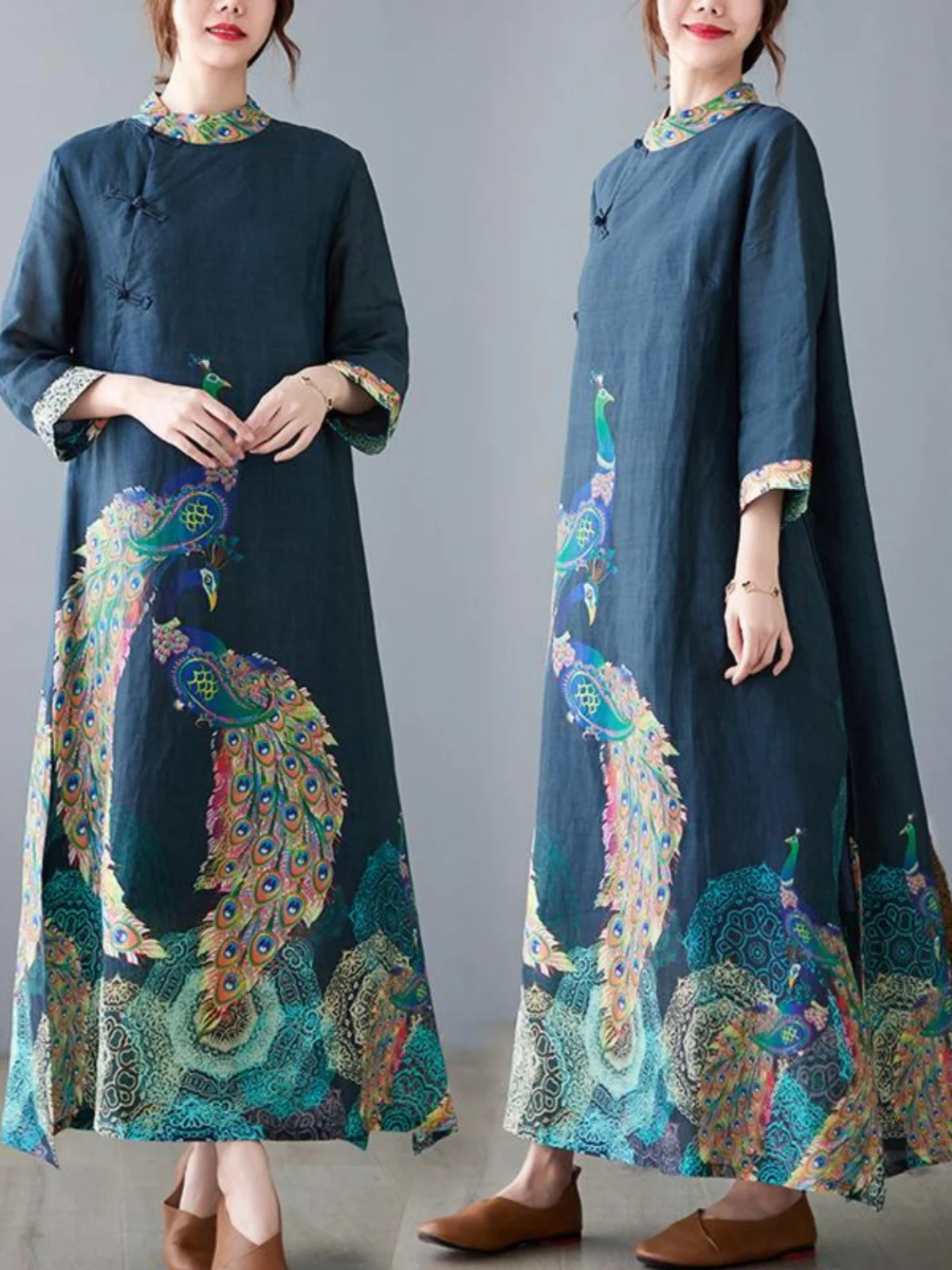Ele Cotton Linen Print Long Dr with Stand Collar And Button Design for Women Retro Ethnic Sle Midi Dr Commute Wear
Ele Cotton Linen Print Long Dr with Stand Collar And Button Design for Women Retro Ethnic Sle Midi Dr Commute Wear