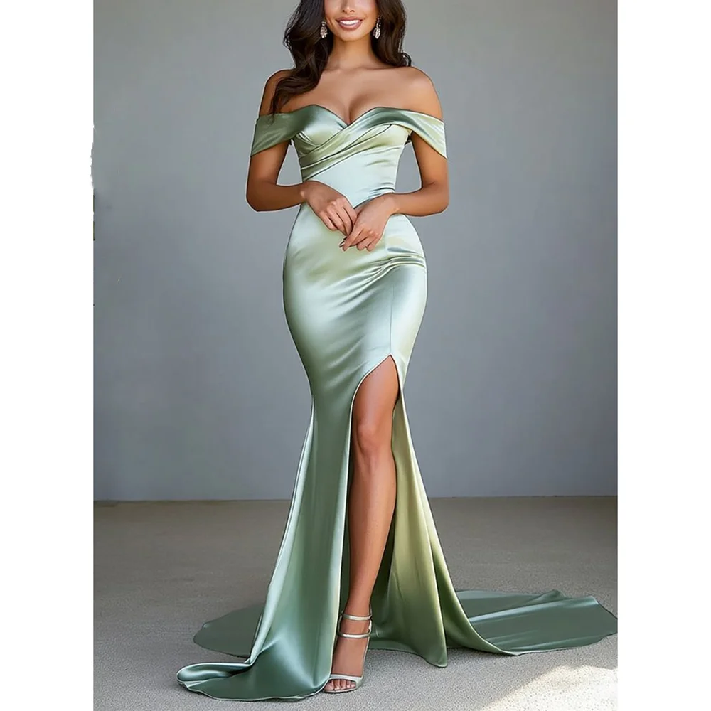 Off The Shoulder Short Sleeves Simple Slim Fit Mermid Prom Gown Floor Length Side Split Social Party Dress
Off The Shoulder Short Sleeves Simple Slim Fit Mermid Prom Gown Floor Length Side Split Social Party Dress