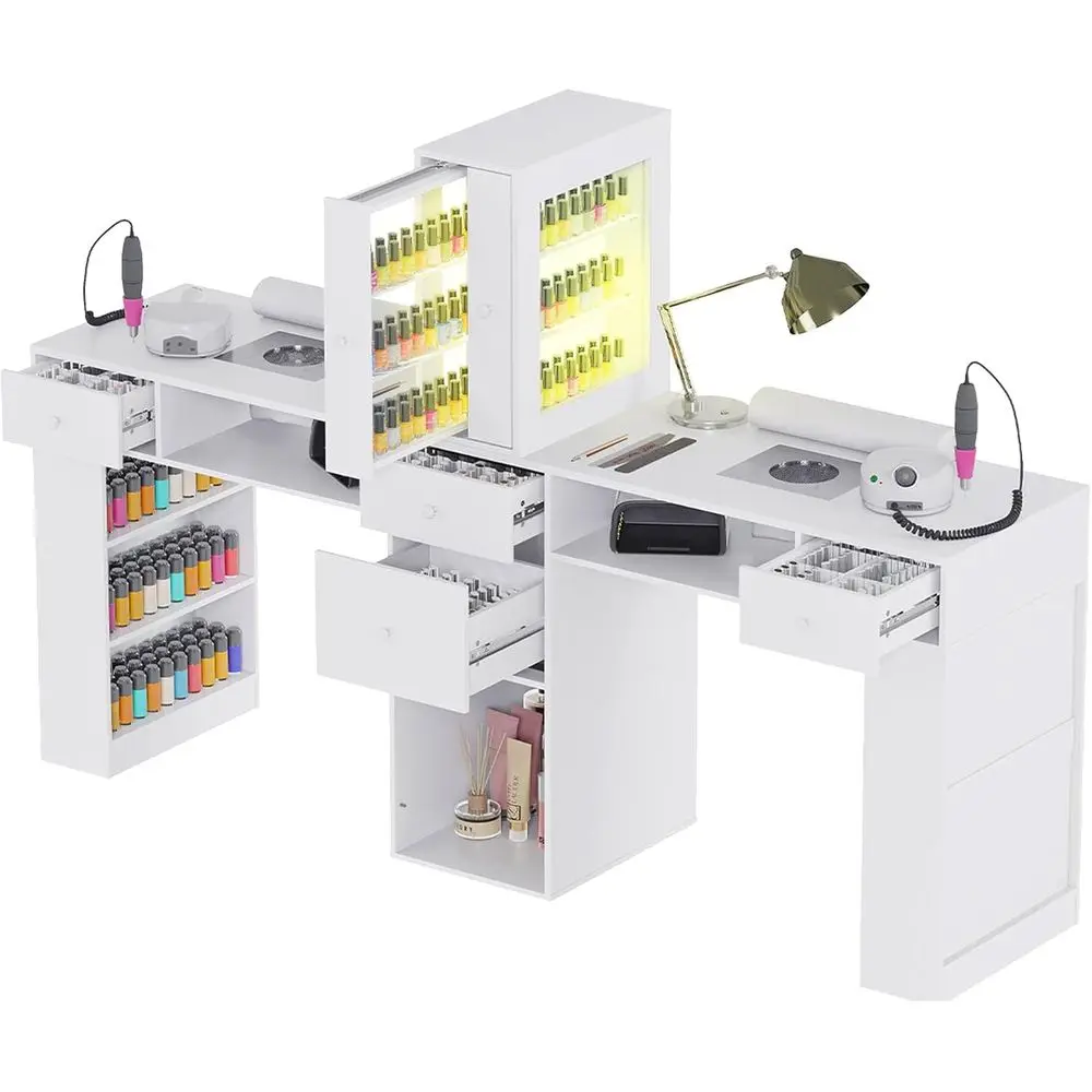 76.5 Dual Station Manicure Table with LED Light and Dust Collector, Professional Nail Technician Workstation
76.5 Dual Station Manicure Table with LED Light and Dust Collector, Professional Nail Technician Workstation