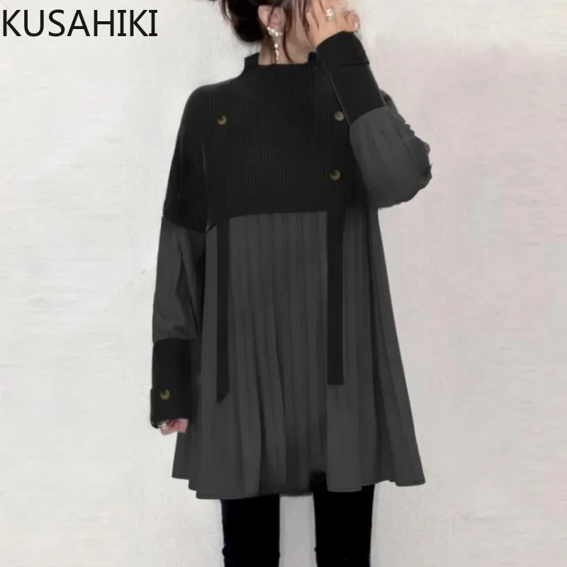 KUSAHIKI Japanese 2024 Autumn Winter High Neck Pleated Spliced Sweater Causal Pullover Fashion Knitwear Tops
KUSAHIKI Japanese 2024 Autumn Winter High Neck Pleated Spliced Sweater Causal Pullover Fashion Knitwear Tops