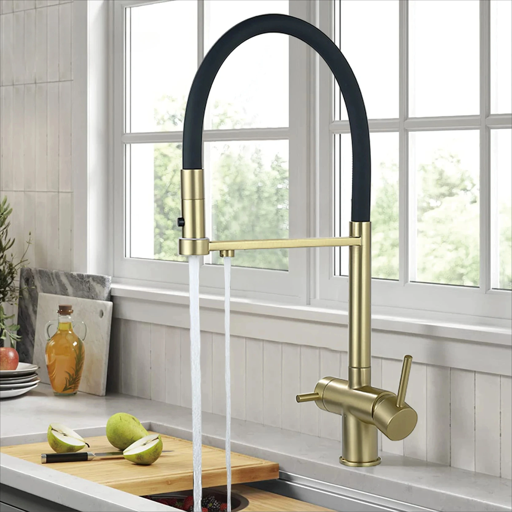 Brushed gold brass kitchen faucet double handle cold and hot double control direct drinking water design 2 function sink Faucet
Brushed gold brass kitchen faucet double handle cold and hot double control direct drinking water design 2 function sink Faucet
