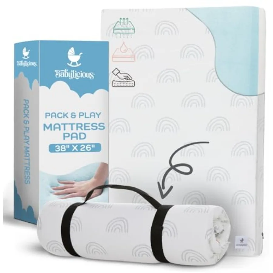 Waterproof Pack and Play Mattress Topper - 38" x 26" Roll Up Style - Breathable Soft Memory Foam - Portable Playard Mattress To
Waterproof Pack and Play Mattress Topper - 38" x 26" Roll Up Style - Breathable Soft Memory Foam - Portable Playard Mattress To
