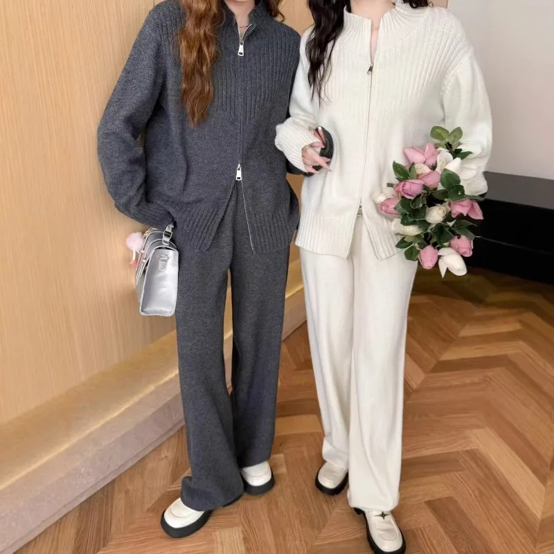 Korean casual zip knitted cardigan+elastic waist pant 2-piece set women winter Sets New stand up collar long sleeve solid suit
Korean casual zip knitted cardigan+elastic waist pant 2-piece set women winter Sets New stand up collar long sleeve solid suit
