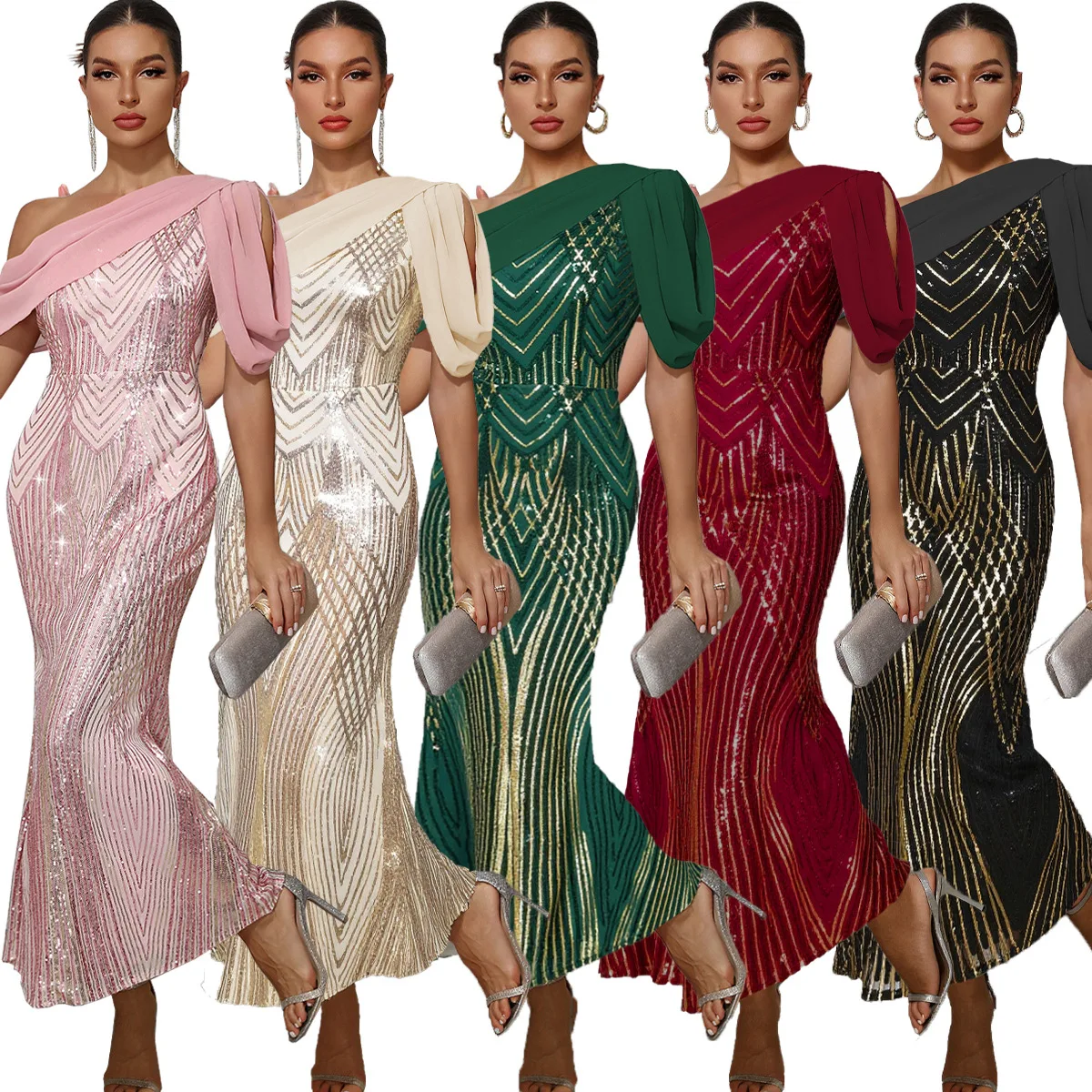 Elegant One Shoulder Chiffon Splicing Sequined Mermaid Long Formal Evening Party Dress
Elegant One Shoulder Chiffon Splicing Sequined Mermaid Long Formal Evening Party Dress