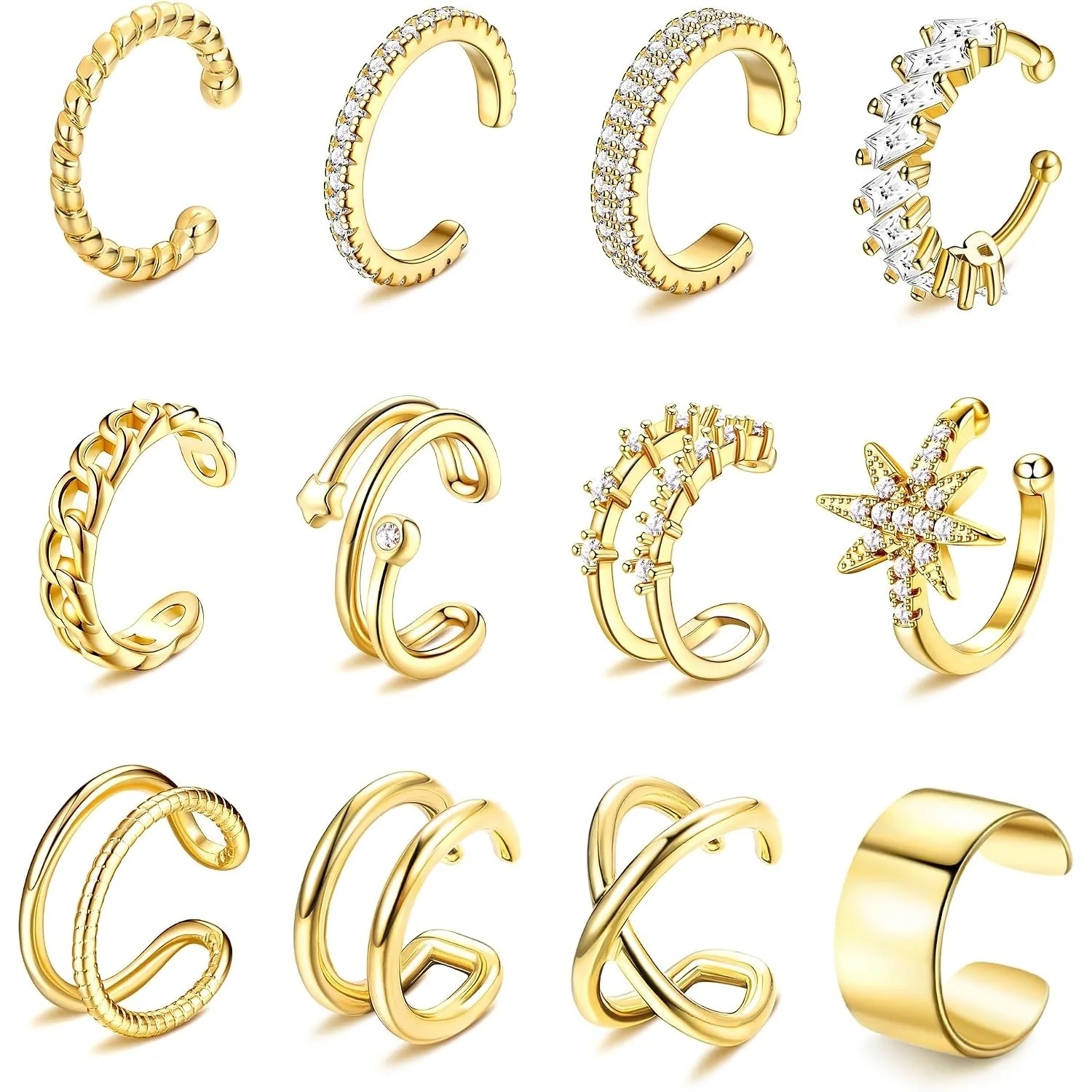 Drperfect 9/12Pcs Ear Cuff 14K Gold Plated Cuff Earrings for Women Ear Cuffs Non Pierced Ear Clips Cartilage Fake Earrings Jewel
Drperfect 9/12Pcs Ear Cuff 14K Gold Plated Cuff Earrings for Women Ear Cuffs Non Pierced Ear Clips Cartilage Fake Earrings Jewel