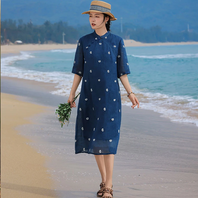 100% Ramie Women Casual Dress New Arrival 2026 Summer Chinese Style Mandarin Collar Embroidery Ladies Elegant Long Dresses M2567
100% Ramie Women Casual Dress New Arrival 2026 Summer Chinese Style Mandarin Collar Embroidery Ladies Elegant Long Dresses M2567