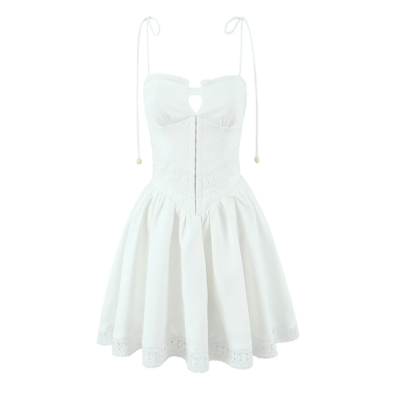 YENKYE Sexy Spaghetti Straps White Mini Dress Women Lace Spliced Low Waist A-line Beach Holiday Summer Dresses Short Robe
YENKYE Sexy Spaghetti Straps White Mini Dress Women Lace Spliced Low Waist A-line Beach Holiday Summer Dresses Short Robe