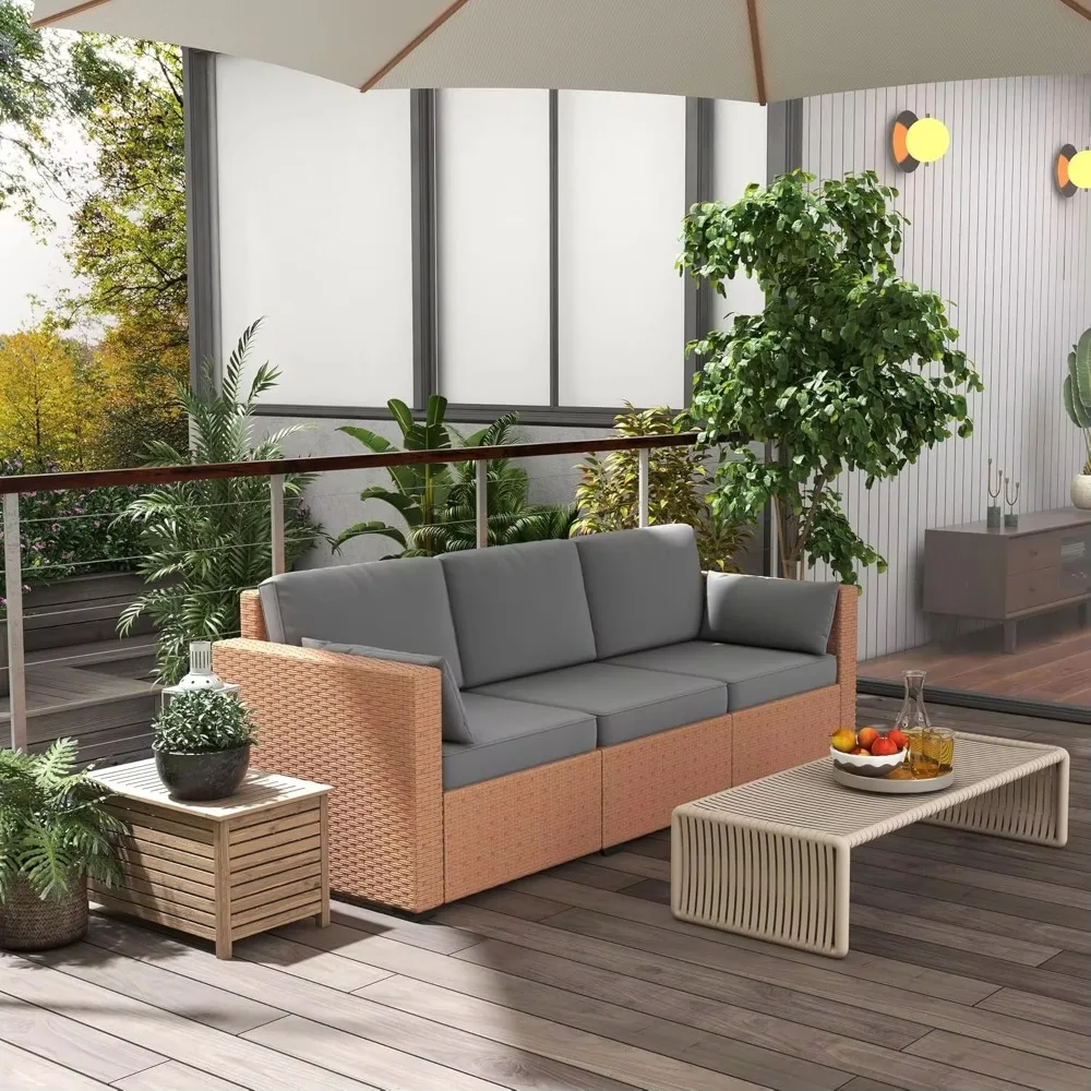 Wicker Patio Couch, PE Rattan 3-Seat Sofa, Outdoor Furniture with Deep Seating, Cushions, Steel Frame, Gray/Sand
Wicker Patio Couch, PE Rattan 3-Seat Sofa, Outdoor Furniture with Deep Seating, Cushions, Steel Frame, Gray/Sand