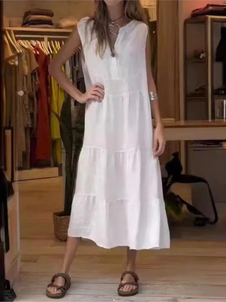 Summer New Women's Simple And Comfortable Casual Solid Color Loose Dress Literary Retro Pleated Sleeveless Half-collar Dresses
Summer New Women's Simple And Comfortable Casual Solid Color Loose Dress Literary Retro Pleated Sleeveless Half-collar Dresses