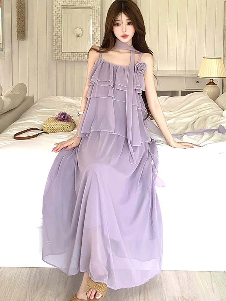 Women Purple Chiffon Chic Rufflled Loose Maxi Dress Summer Elegant Casual Holdiay Sling Dress 2026 Korean Bodycon Evening Dress
Women Purple Chiffon Chic Rufflled Loose Maxi Dress Summer Elegant Casual Holdiay Sling Dress 2026 Korean Bodycon Evening Dress