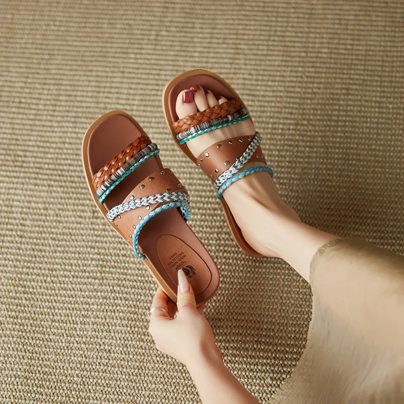 2025new summer women sandals natural leather 22-25cm cowhide+pigskin women shoes Braided tape rivets mules half slippers fashion
2025new summer women sandals natural leather 22-25cm cowhide+pigskin women shoes Braided tape rivets mules half slippers fashion