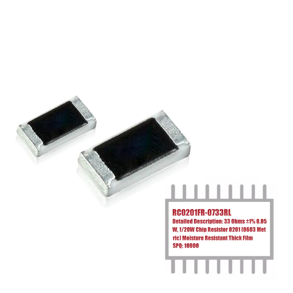 RC0201FR-0733RL 10000PCS 1 Reel 10 kOhms ±1% 0.063W, 1/16W 0402 Thick Film Chip Resistor in Stock
RC0201FR-0733RL 10000PCS 1 Reel 10 kOhms ±1% 0.063W, 1/16W 0402 Thick Film Chip Resistor in Stock