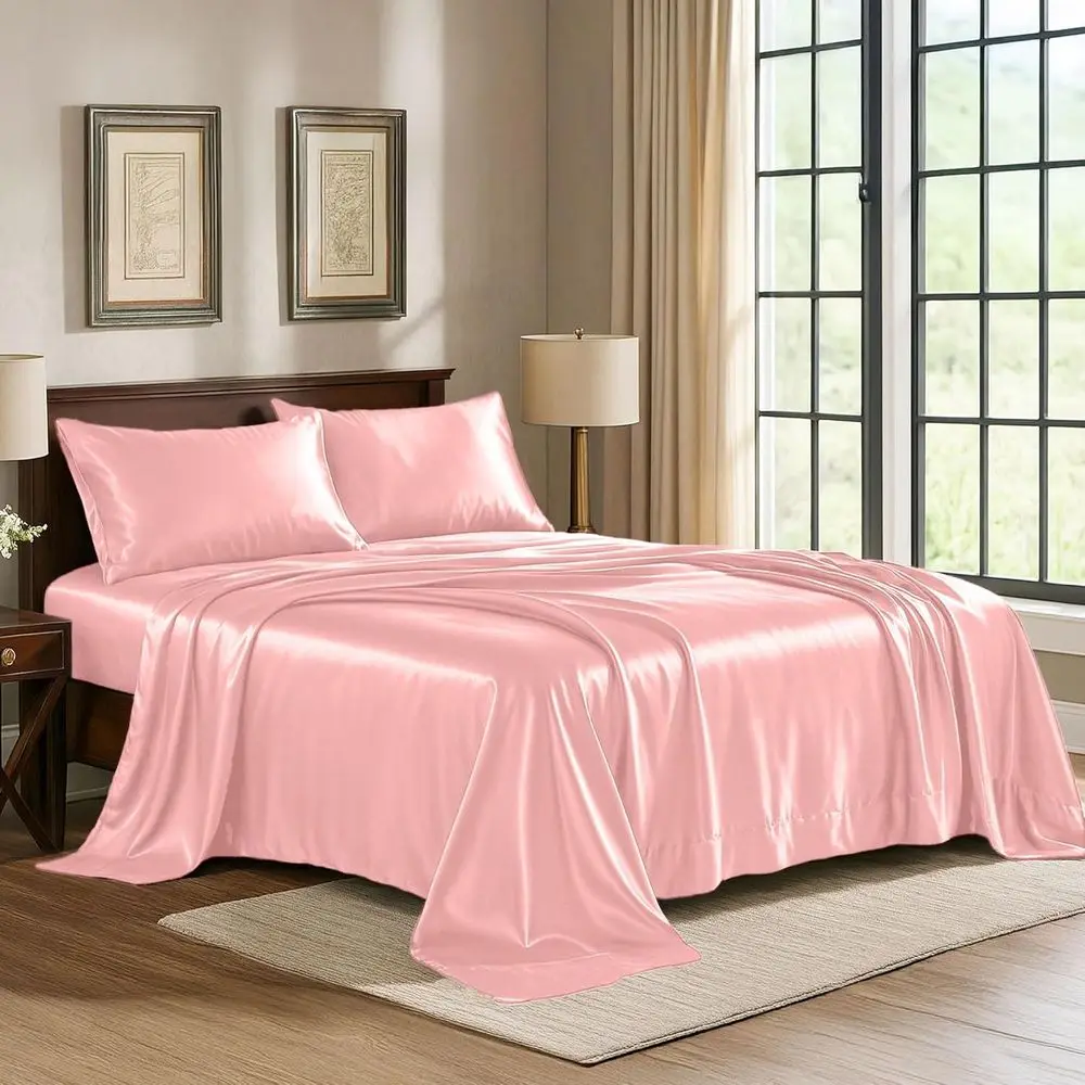4-Piece Pink Luxury Silky Bed Sheet Set - 1800 Microfiber, Extra Soft, Deep Pocket, Wrinkle Resistant, Flat and Pillowcases
4-Piece Pink Luxury Silky Bed Sheet Set - 1800 Microfiber, Extra Soft, Deep Pocket, Wrinkle Resistant, Flat and Pillowcases