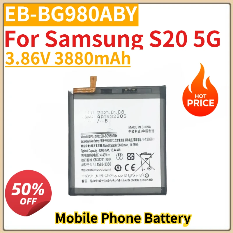 High Quality New EB-BG980ABY Mobile Phone Battery 3.86V 3880mAh For Samsung S20 5G Replacement Battery
High Quality New EB-BG980ABY Mobile Phone Battery 3.86V 3880mAh For Samsung S20 5G Replacement Battery