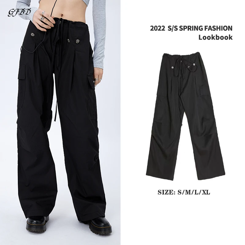 Black Women Cargo Pants High Waist Vintage Straight Baggy Pants Streetwear American Y2K Style Summer Drawstring Wide Leg Trouser
Black Women Cargo Pants High Waist Vintage Straight Baggy Pants Streetwear American Y2K Style Summer Drawstring Wide Leg Trouser
