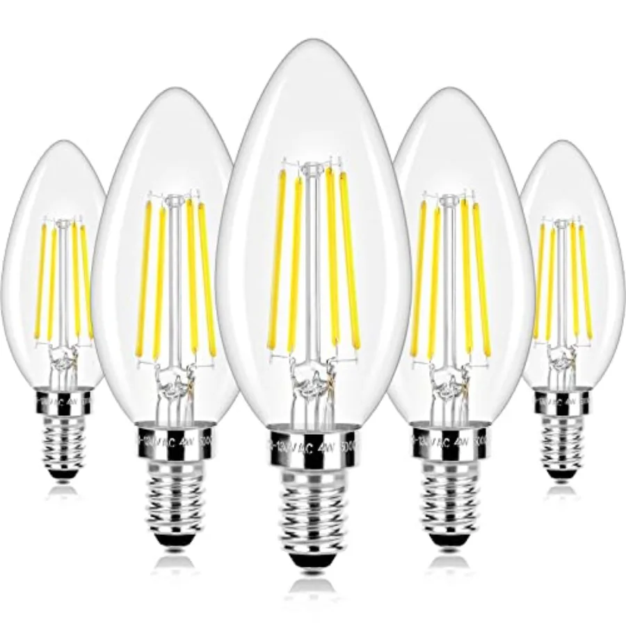 LED Candle Bulbs 40W Equivalent Dimmable, E12 Candelabra Light Bulbs 4W 470Lm Clear Edison LED Bulb, Daylight White 5000K B11 C
LED Candle Bulbs 40W Equivalent Dimmable, E12 Candelabra Light Bulbs 4W 470Lm Clear Edison LED Bulb, Daylight White 5000K B11 C