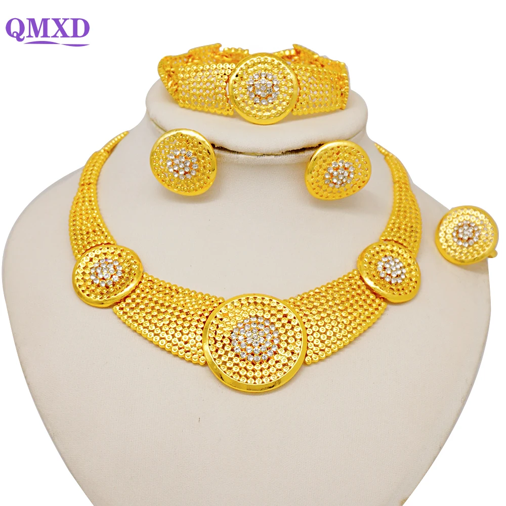Luxury Big Round Jewelry Dubai Gold Color Jewelry Set Necklace Necklace Bracelet Earring Ring Set For Women African Wedding Gift
Luxury Big Round Jewelry Dubai Gold Color Jewelry Set Necklace Necklace Bracelet Earring Ring Set For Women African Wedding Gift