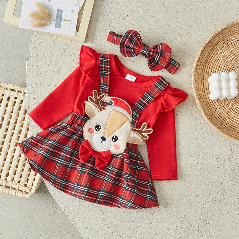Suefunskry Infant Baby Girl Christmas 3Pcs Outfit Ruffled Long Sleeve Romper A-Line Elk Embroidery Plaid Skirt Bow Headband Set
Suefunskry Infant Baby Girl Christmas 3Pcs Outfit Ruffled Long Sleeve Romper A-Line Elk Embroidery Plaid Skirt Bow Headband Set