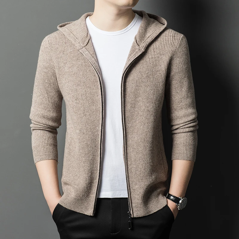 Мужской свитер из 100% овечьей шерсти, пальто, осень-зима 2025 года, кашемировый шерстяной кардиган с капюшоном, трикотаж с длинными рукавами, мужские теплые свитера на молнии
Мужской свитер из 100% овечьей шерсти, пальто, осень-зима 2025 года, кашемировый шерстяной кардиган с капюшоном, трикотаж с длинными рукавами, мужские теплые свитера на молнии