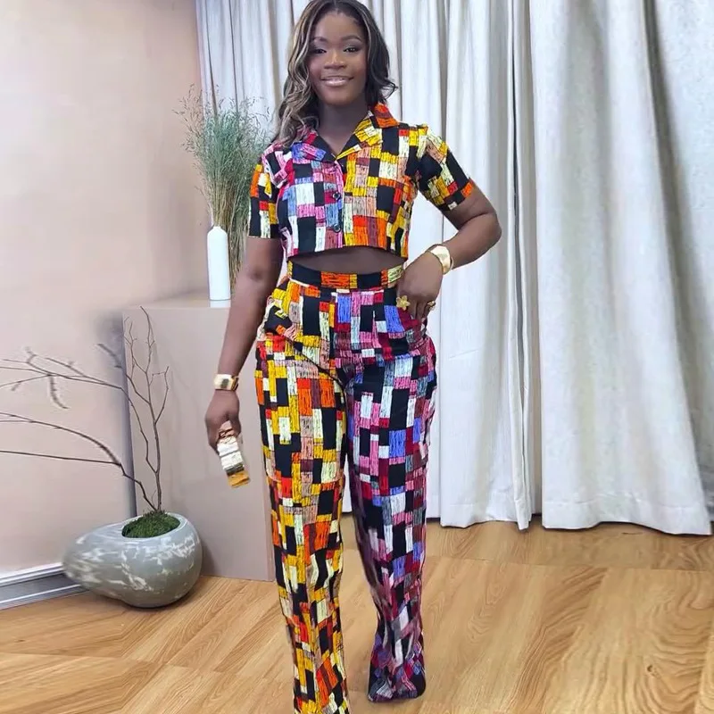 Women's new suit summer niche printing short-sleeved shirt and trousers two-piece set
Women's new suit summer niche printing short-sleeved shirt and trousers two-piece set