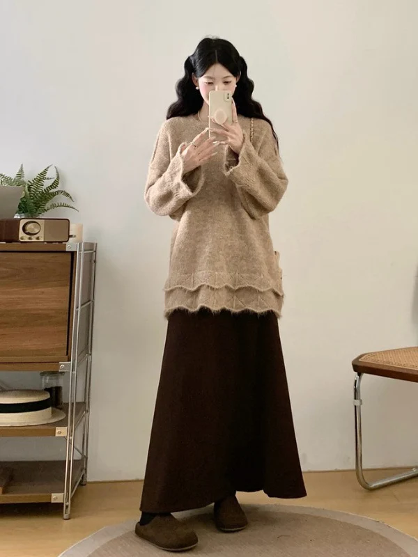 Large Size Women's Lazy Style Fake Two-Piece Sweater Set Spring 2026 Early Trendy Midi Skirt High Waist Long Sleeve round Neck
Large Size Women's Lazy Style Fake Two-Piece Sweater Set Spring 2026 Early Trendy Midi Skirt High Waist Long Sleeve round Neck