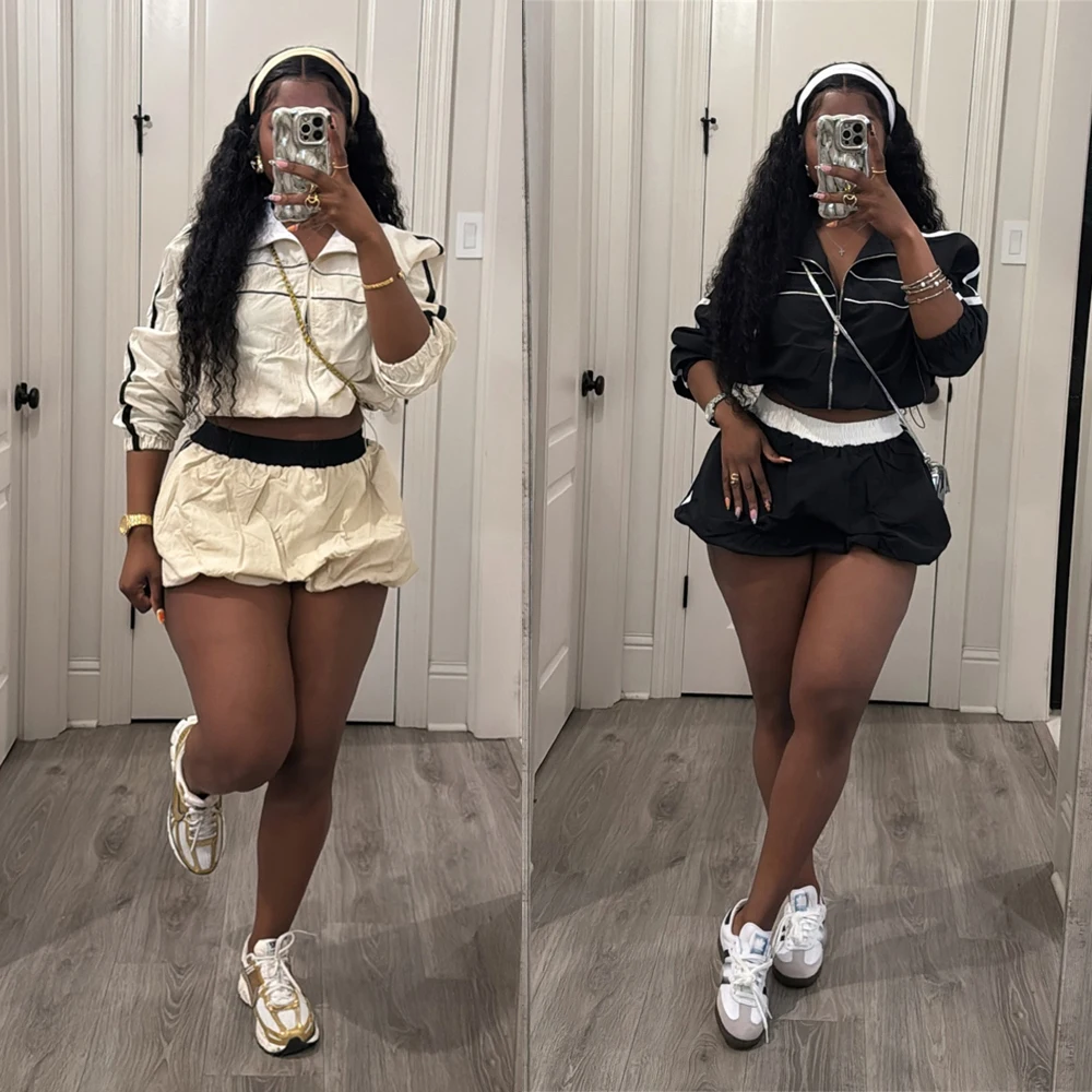 Summer 2025 Casual Woman Sets Outfits Long Sleeve Windbreaker Zip Crop Jacket and Bubble Skirt Suit Female Tracksuit 2 Two Piece
Summer 2025 Casual Woman Sets Outfits Long Sleeve Windbreaker Zip Crop Jacket and Bubble Skirt Suit Female Tracksuit 2 Two Piece