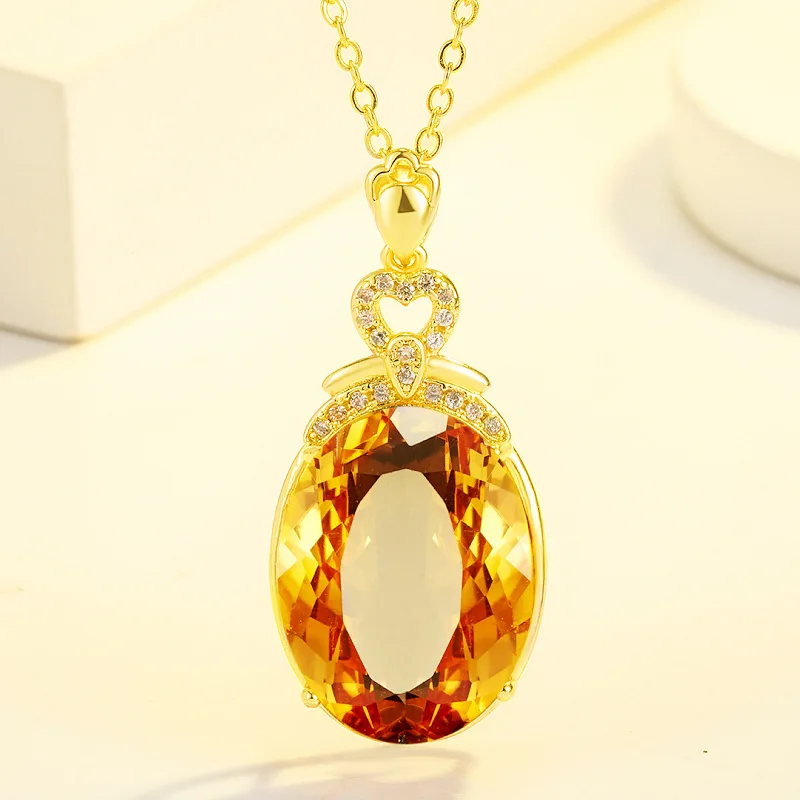 Personality Yellow Crystal Oval Pendant For Lady Party Accessories High-end Stone Heart Necklace Women S925 Clavicle Chain
Personality Yellow Crystal Oval Pendant For Lady Party Accessories High-end Stone Heart Necklace Women S925 Clavicle Chain
