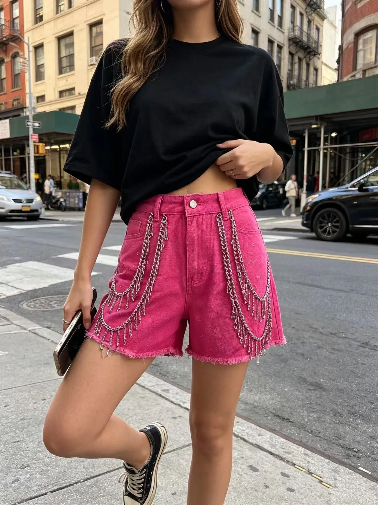 Trendy Tassel Chains Denim Shorts Women's Streetwear Fashion Raw Edge High Waist Jean Shorts 2026 Summer Solid Versatile Shorts
Trendy Tassel Chains Denim Shorts Women's Streetwear Fashion Raw Edge High Waist Jean Shorts 2026 Summer Solid Versatile Shorts