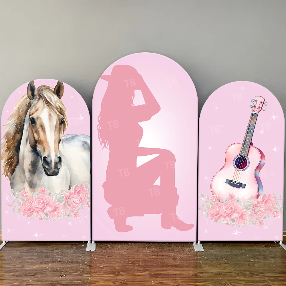 Pink Horse Cowgirl Silhouette Arch Backdrop Cover with Rose Decor for Western Theme Birthday Party Photo Booth Background Prop
Pink Horse Cowgirl Silhouette Arch Backdrop Cover with Rose Decor for Western Theme Birthday Party Photo Booth Background Prop