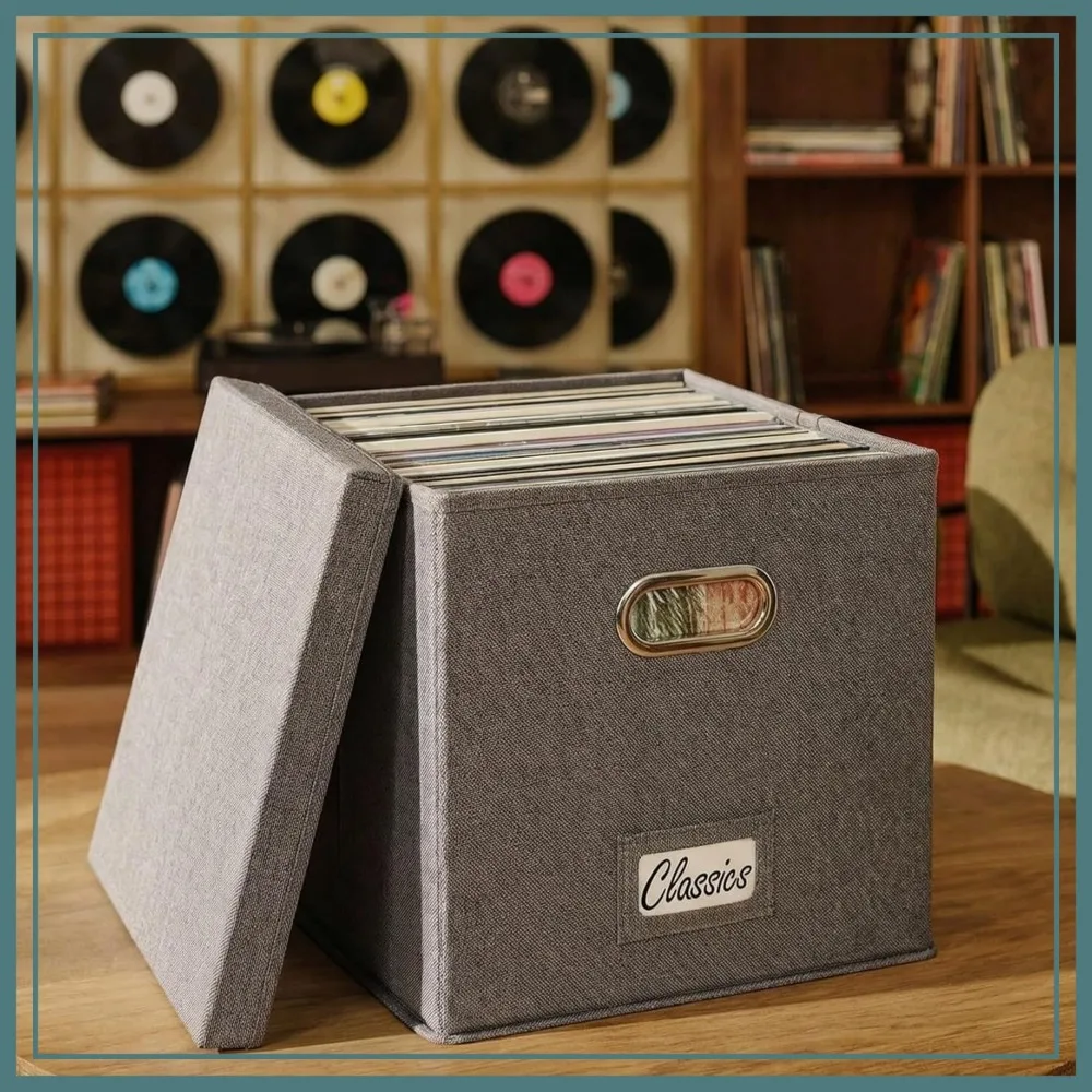Decorative Vinyl Record Storage Box for 50+ Singles - Sturdy LP Holder with Lid, Easy to Carry
Decorative Vinyl Record Storage Box for 50+ Singles - Sturdy LP Holder with Lid, Easy to Carry