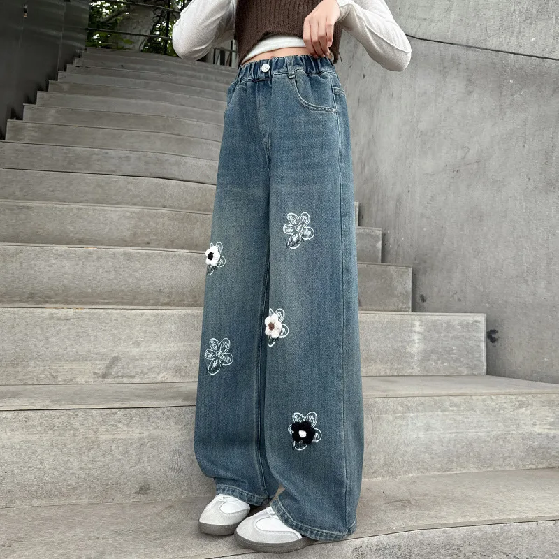 Autumn School Girls Straight Leg Pant 3D Flower Teenager Girls Trousers Elastic Waist Full Length Children Girls Denim Pant
Autumn School Girls Straight Leg Pant 3D Flower Teenager Girls Trousers Elastic Waist Full Length Children Girls Denim Pant