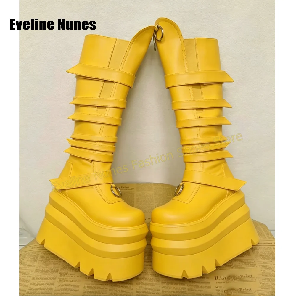 Bright Yellow Platform Knee High Boots Multi Wide Strap Metal Ring Round Toe Thick Sole Height Increase Y2K Punk Street Style
Bright Yellow Platform Knee High Boots Multi Wide Strap Metal Ring Round Toe Thick Sole Height Increase Y2K Punk Street Style
