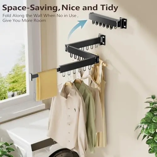 Black Wall-Mounted Folding Laundry Rack With 18 Hooks, Space-Saving Retractable Design For Indoor And Outdoor Use
Black Wall-Mounted Folding Laundry Rack With 18 Hooks, Space-Saving Retractable Design For Indoor And Outdoor Use