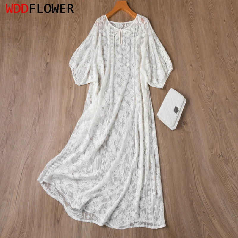 100% Mulberry Silk Half-transparent White Color Embroidery Silk Short Sleeve Loose Type Women Midi Dress Evening Gown M1123
100% Mulberry Silk Half-transparent White Color Embroidery Silk Short Sleeve Loose Type Women Midi Dress Evening Gown M1123